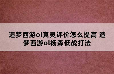 造梦西游ol真灵评价怎么提高 造梦西游ol杨森低战打法